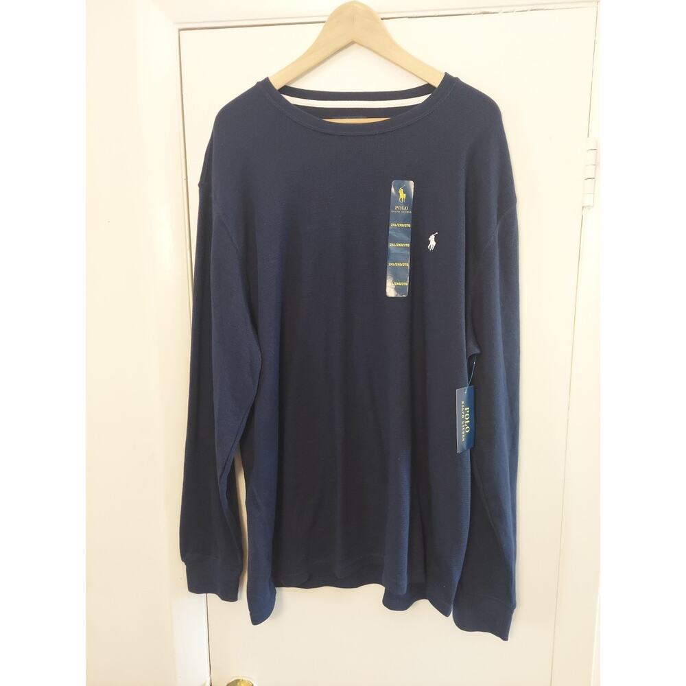 Polo Ralph Lauren Men's Polo Blue Waffle Knit Thermal Crew-Neck T L/S Sz 2XL NWT